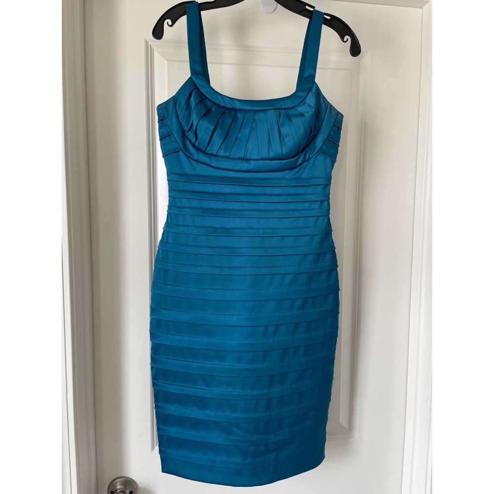 Calvin Klein teal satin bodycon party dress